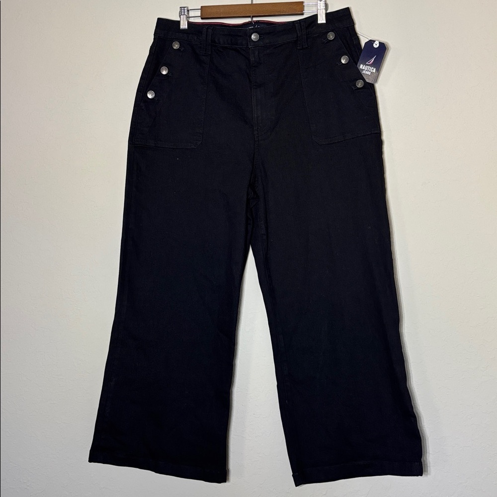 Nautica Women's Black Button Pocket Strechy Wide Leg Sailor Jeans. NWT Size 16 - Picture 3 of 9